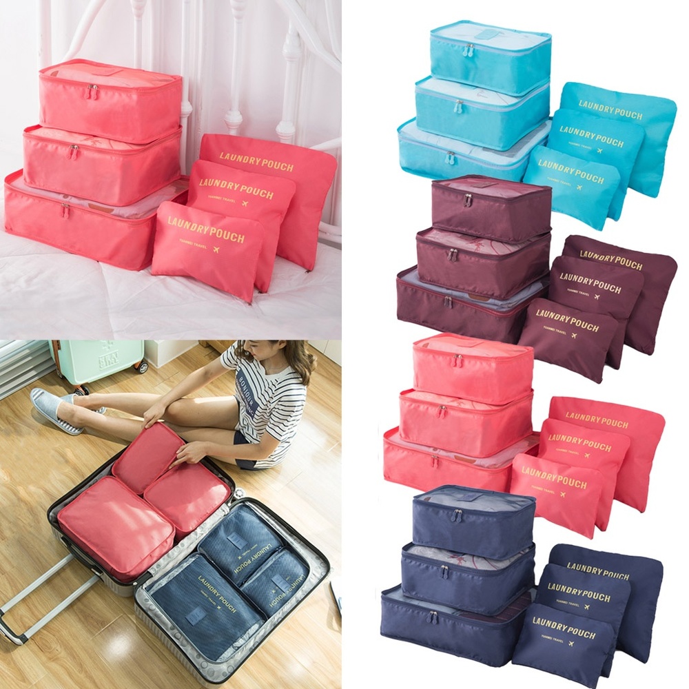 6Pcs Packing Cubes Travel Luggage Storage Bgas